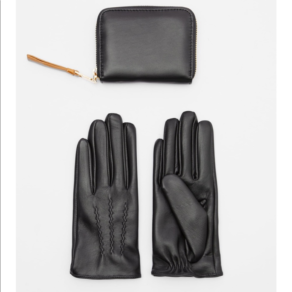 Zara genuine leather gloves and wallet set